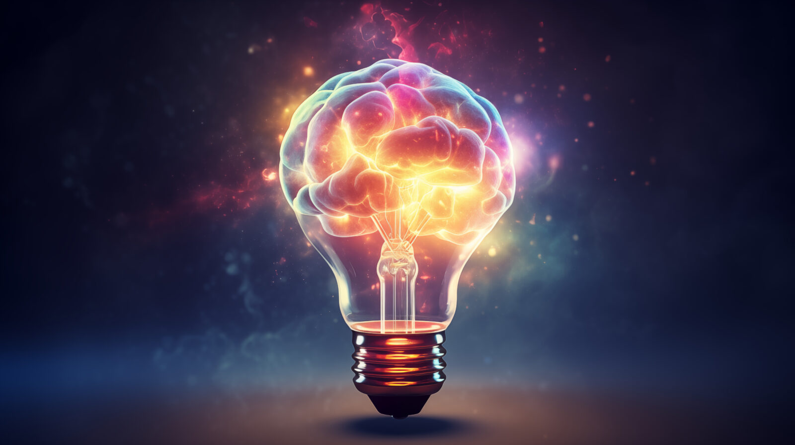 Conceptual Brain Light Bulb on Cosmic Background - Symbol of Ideas and Innovation